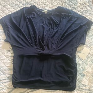 Chaus Blue Tie Front Short Sleeve Blouse